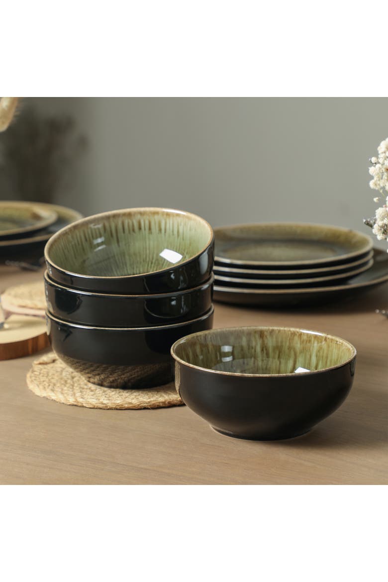 Riley 24-Piece Dinnerware Set Stoneware, Service for 8, Alternate, color, Black and Green