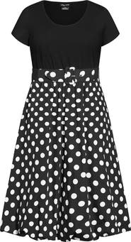 City Chic Darling Polka Dot Belted Midi Dress