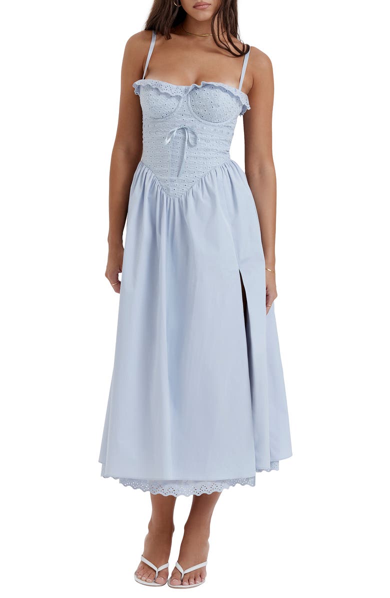 HOUSE OF CB Jaime Corset Fit & Flare Dress, Main, color, Soft Blue