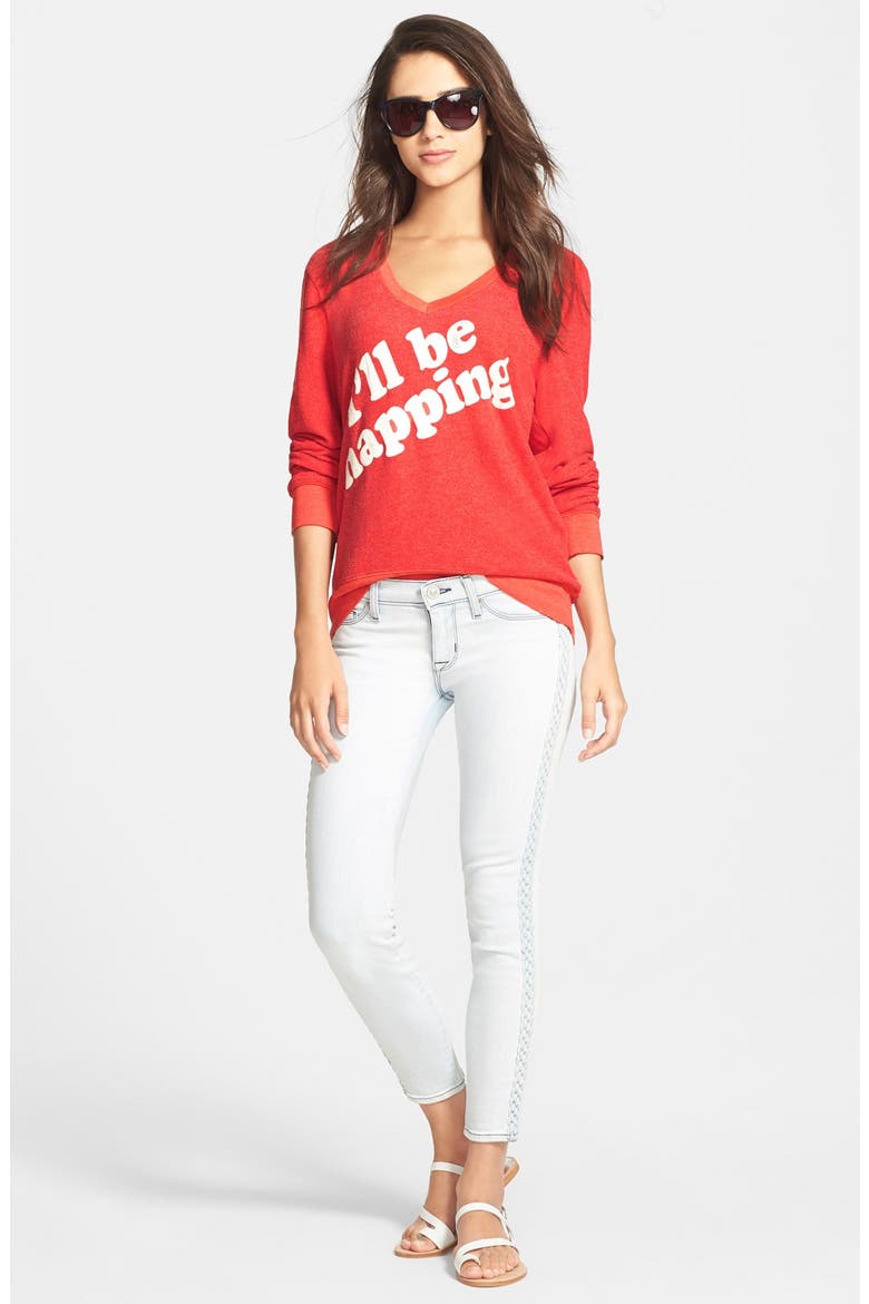 'I'll Be Napping - Baggy Beach Jumper' V-Neck Pullover, Alternate, color, MARINARA