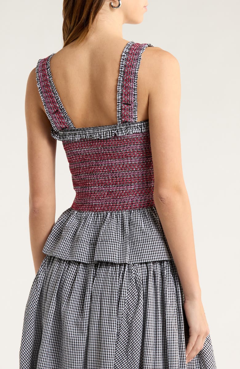 Damson Madder Ami Smocked Organic Cotton Peplum Camisole, Alternate, color, Black