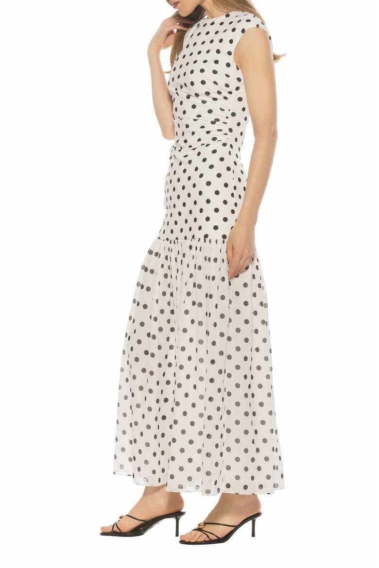 Caelen Cap Sleeve Drop Waist Maxi Dress, Alternate, color, IVORY POLKA