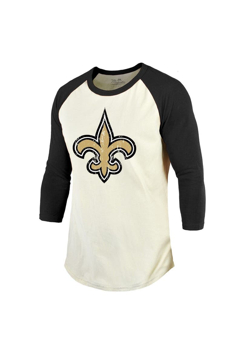 Men's Majestic Threads Tyrann Mathieu Cream/Black New Orleans Saints Name & Number Raglan 3/4 Sleeve T-Shirt, Alternate, color, Cream