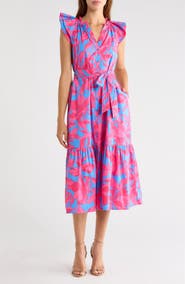 SUGARLIPS Floral Print Tie Waist Midi Dress