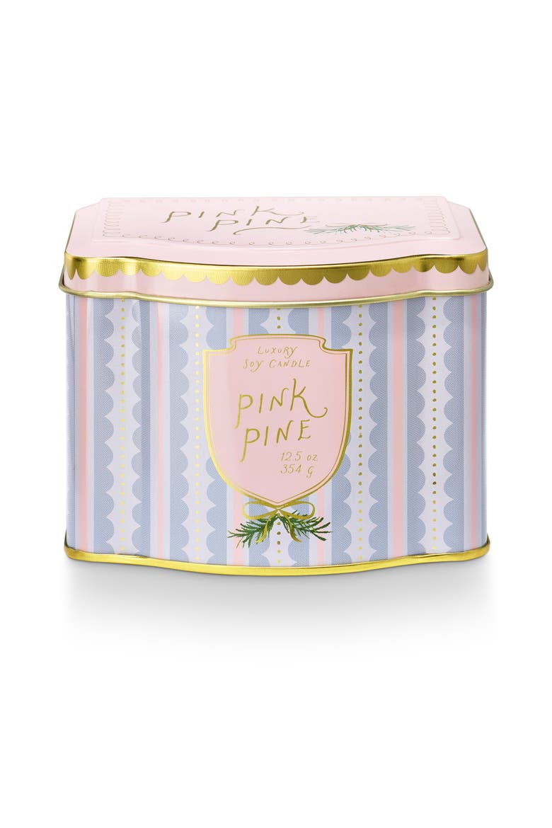 Fa La Lovely Pink Pine Printed Tin Candle, Main, color, Pink