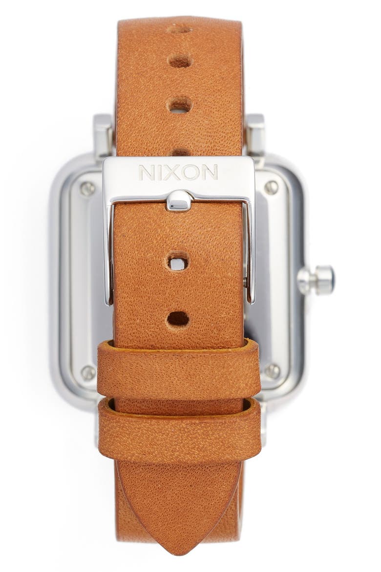 Ragnar Square Leather Strap Watch, 36mm, Alternate, color, SADDLE/ WHITE/ SILVER