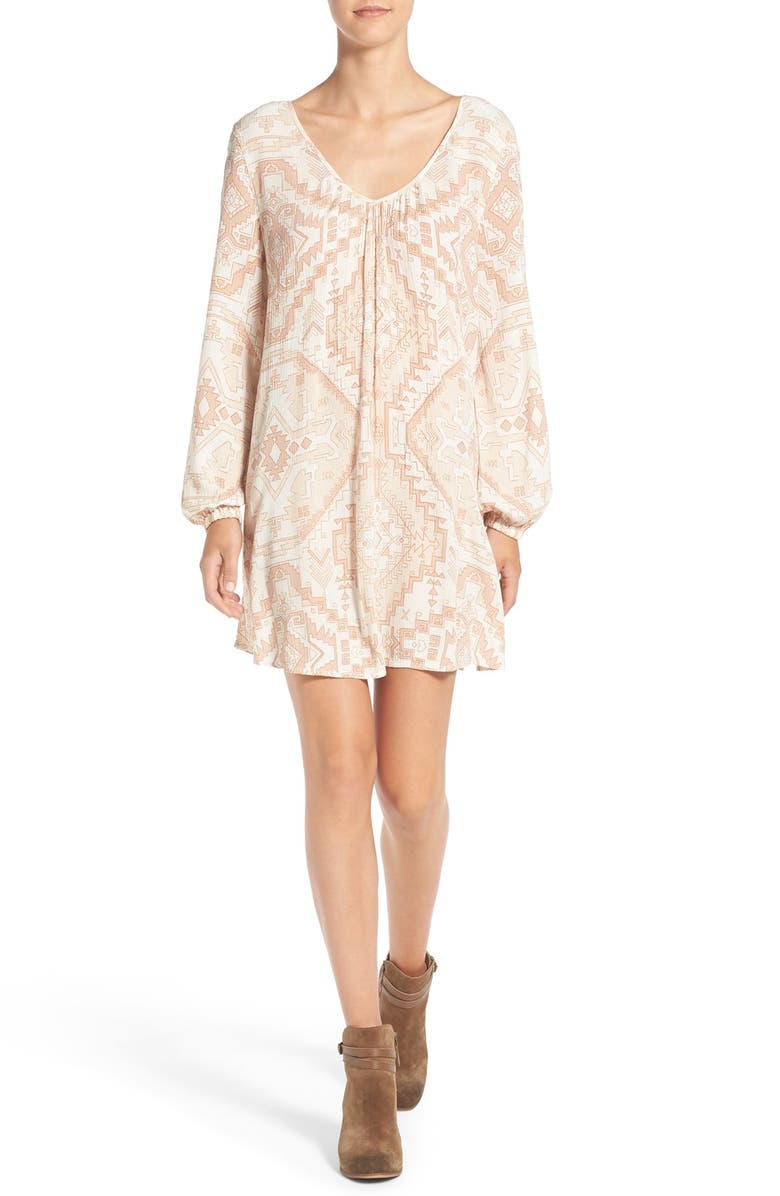 Billabong 'Sweet Sands' Print Long Sleeve Shift Dress, Main, color, 