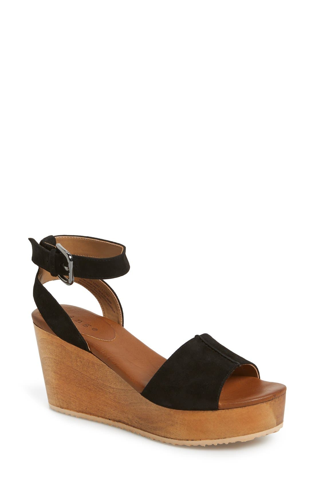 'Aimee' Wooden Platform Wedge Sandal, Main, color, BLACK SUEDE