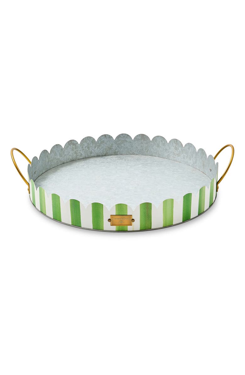 MACKENZIE CHILDS Grass Green Stripe Set of 2 Serving Trays, Alternate, color, Green