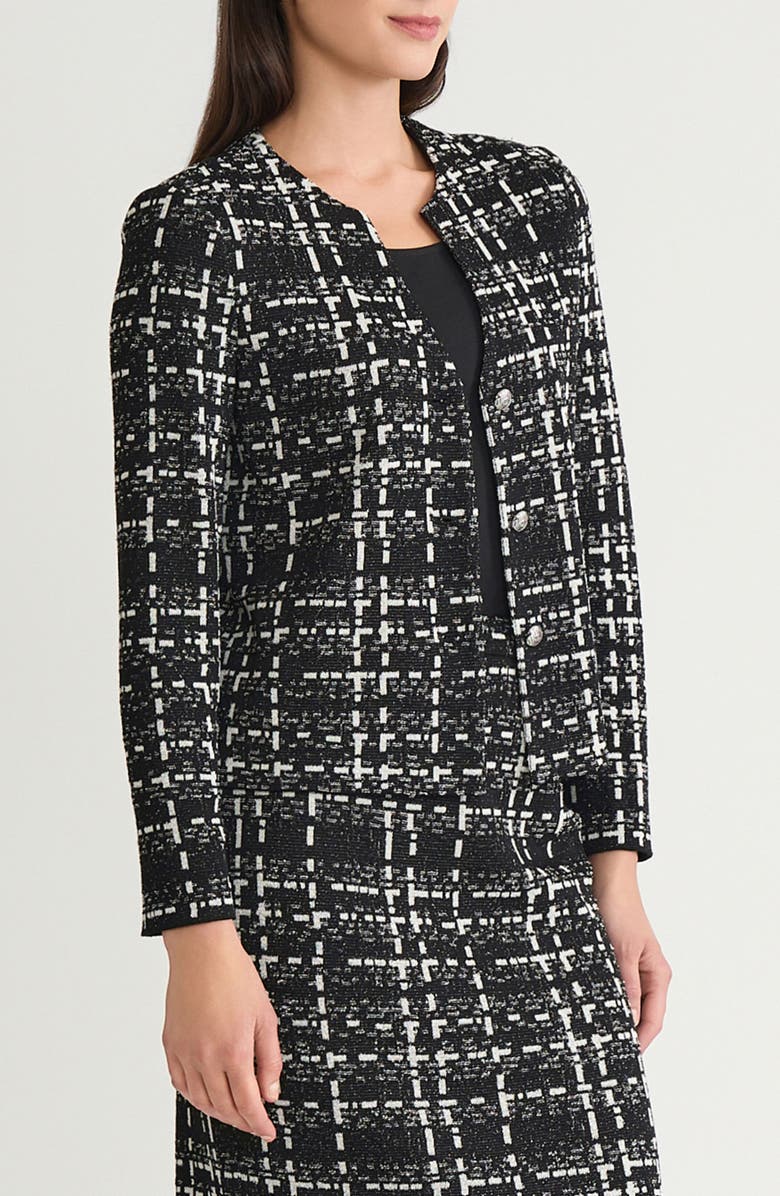 Ming Wang x Tanya Foster Checkered Jacquard Knit Jacket, Alternate, color, Black/ Ivory
