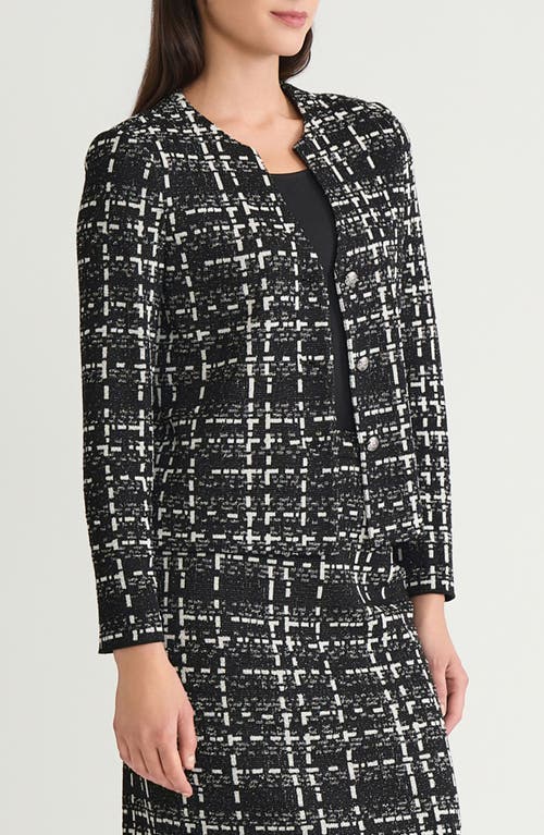 Ming Wang Checkered Jacquard Knit Jacket In Black