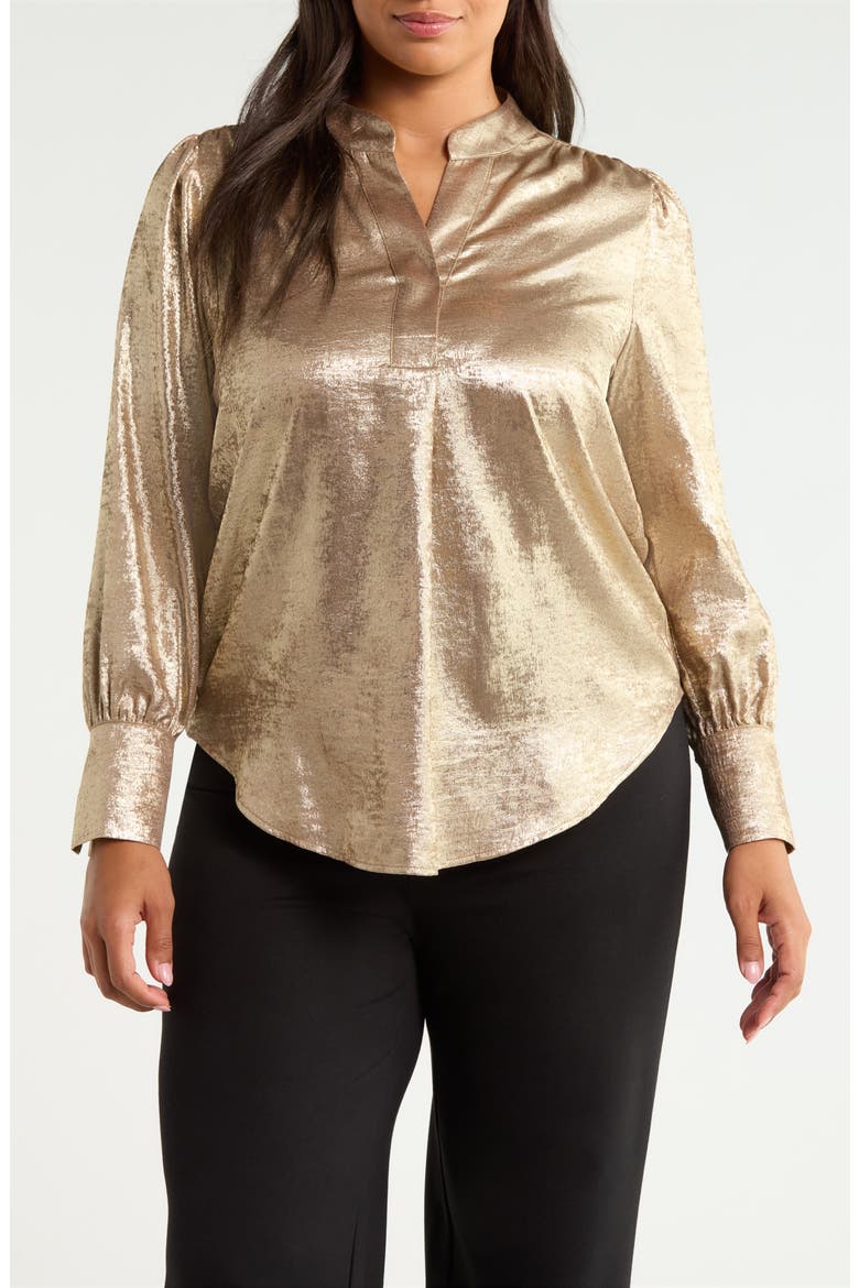 Pleated Front V-Neck Top, Main, color, LIGHT COFFEE/ GOLD