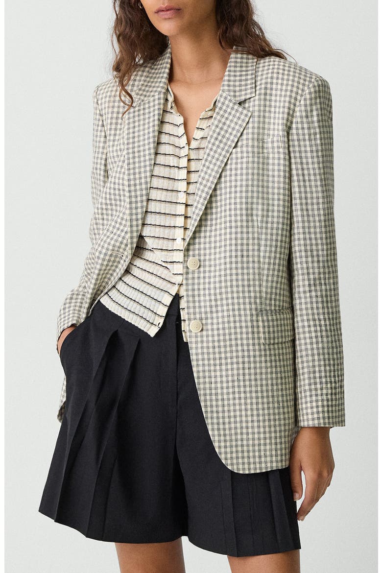 Check Linen Blend Blazer, Main, color, CREAM/ GREY MULTI