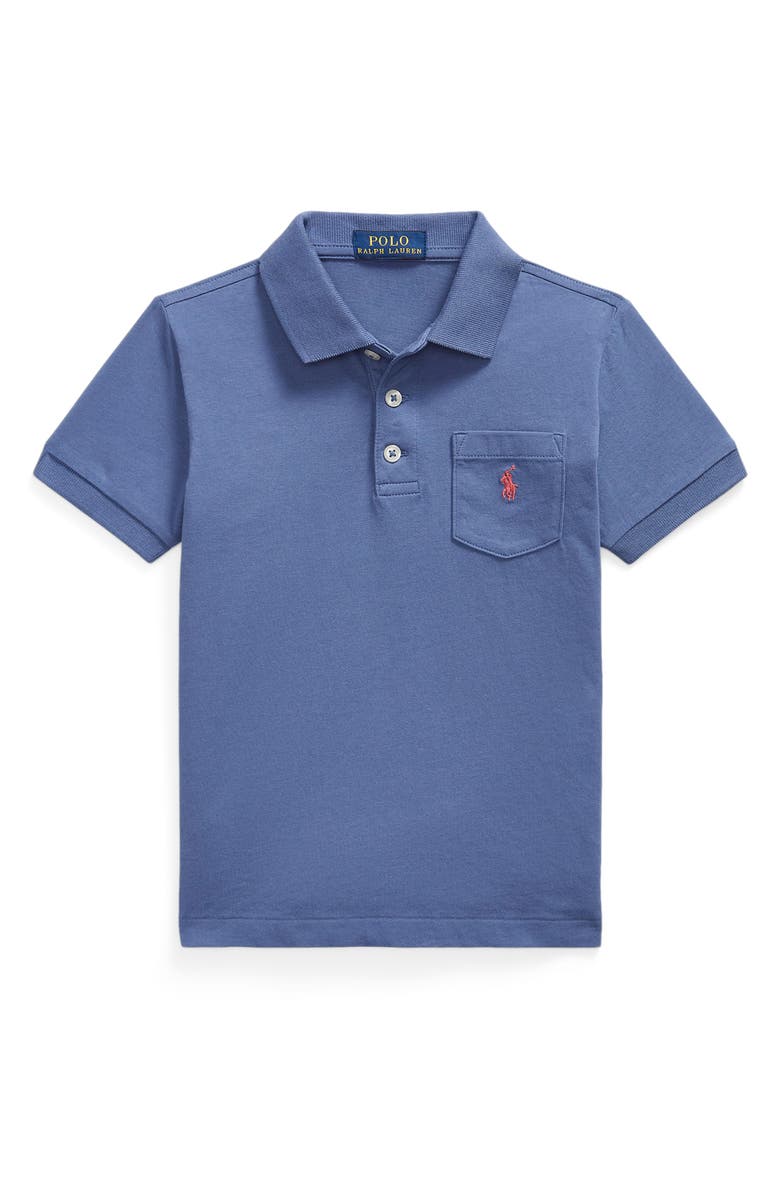 Polo Ralph Lauren Kids' Solid Cotton Jersey Pocket Polo, Main, color, Blue Heaven