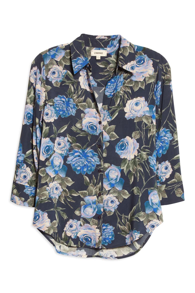 Camille Floral High-Low Blouse, Alternate, color, BLUE MULTI ROSA