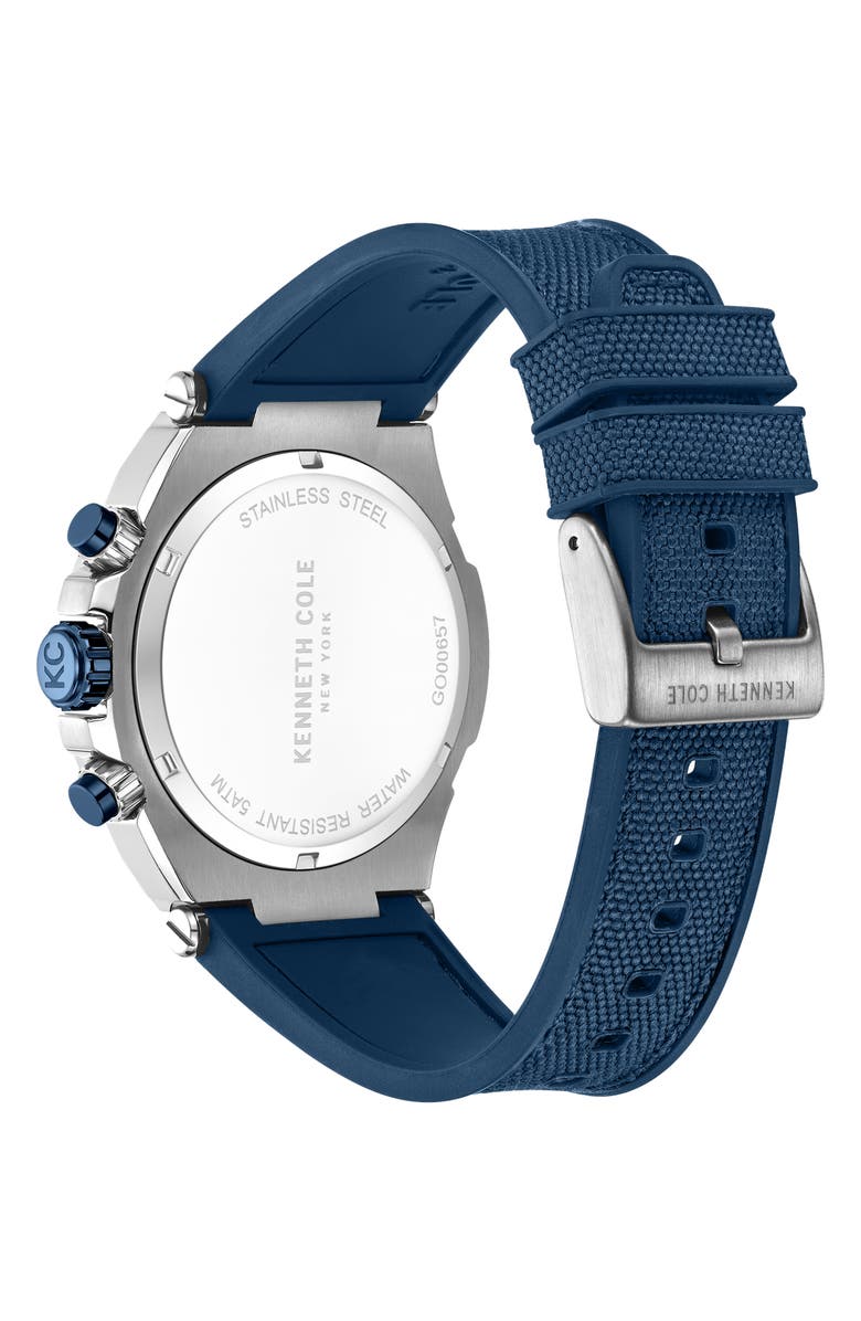 Kenneth Cole New York Blue Silicone Strap Watch, 42mm, Alternate, color, Blue