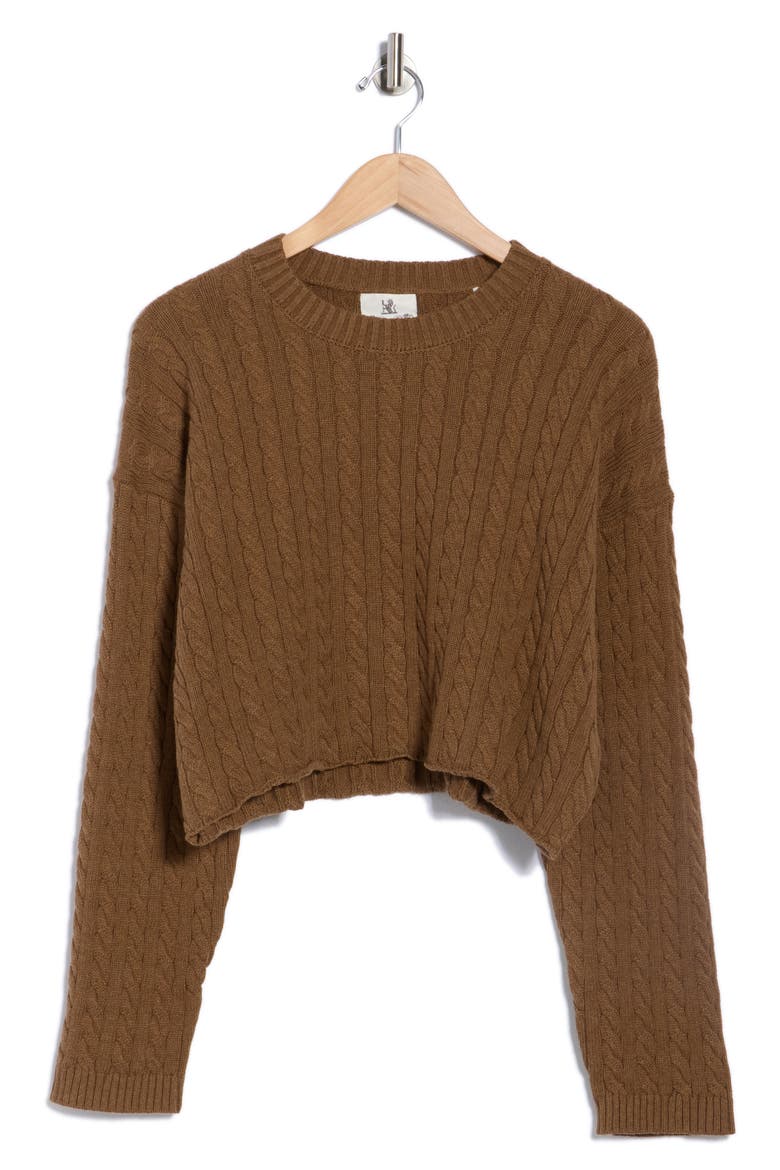 Cropped Cable Stitch Sweater, Alternate, color, HEATHER BROWN