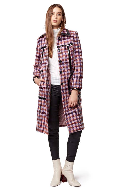 Topshop Vinyl Trim Check Coat In Multi