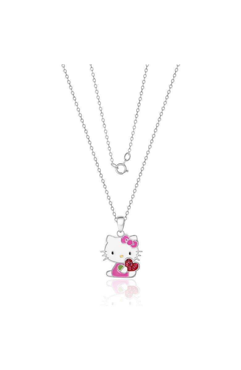 Hello Kitty Enamel and Red Crystal Pendant, Alternate, color, Silver, White, Red