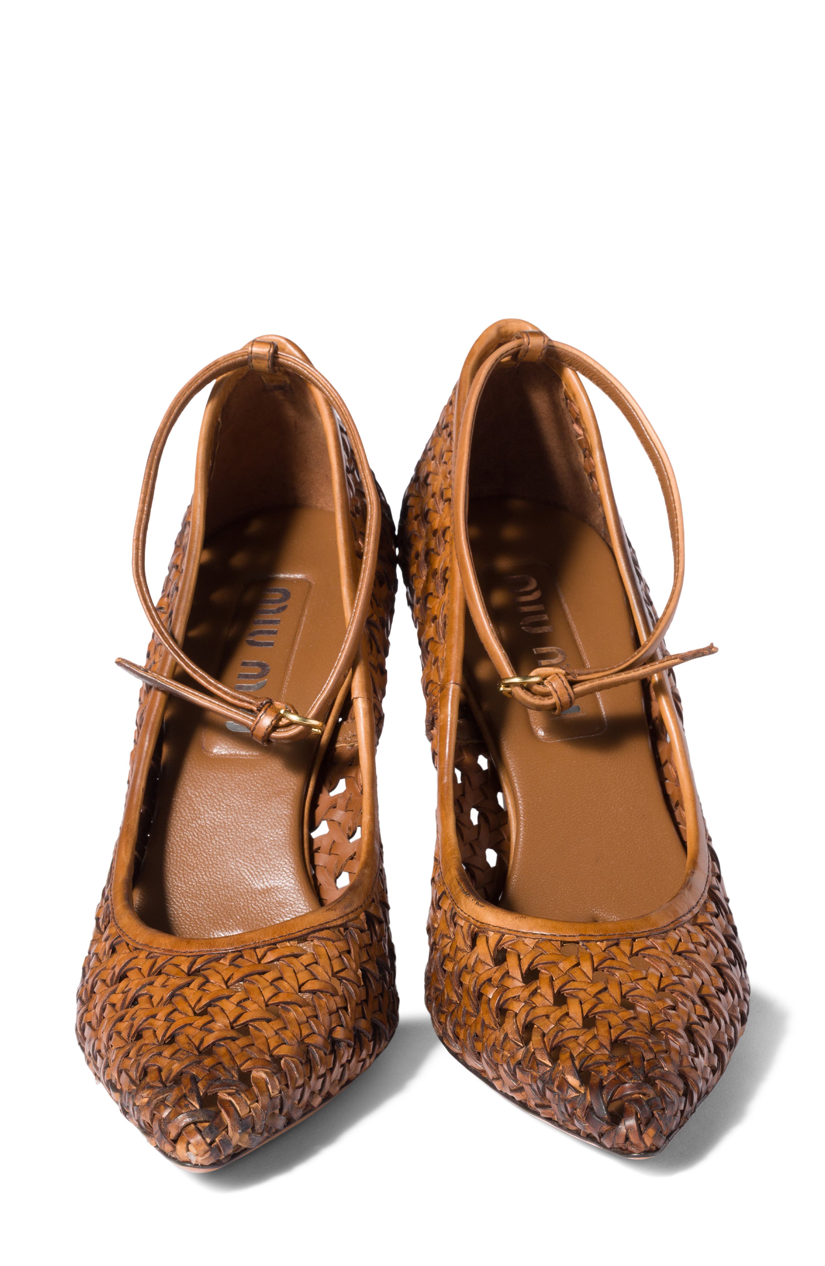 Miu Miu Woven Pointed Toe Pump, Alternate, color, Cognac