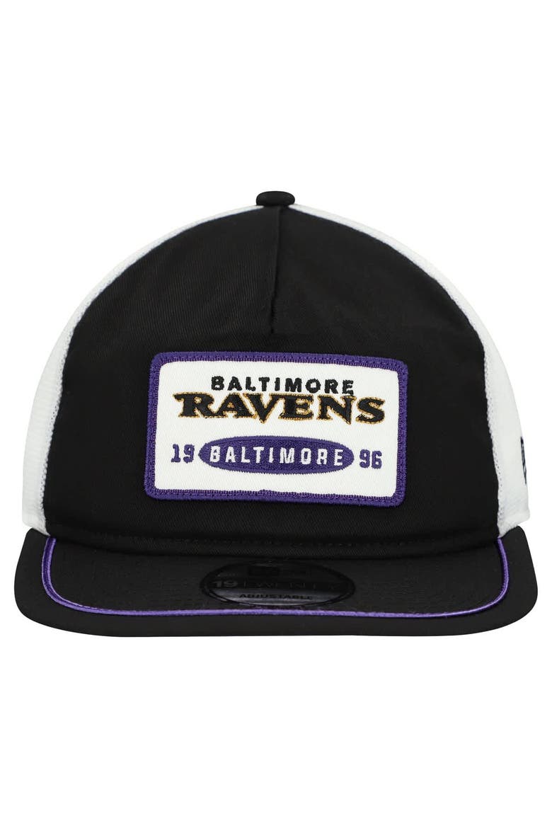 Men's New Era Black/White Baltimore Ravens Patch 19TWENTY Adjustable Hat, Alternate, color, Black