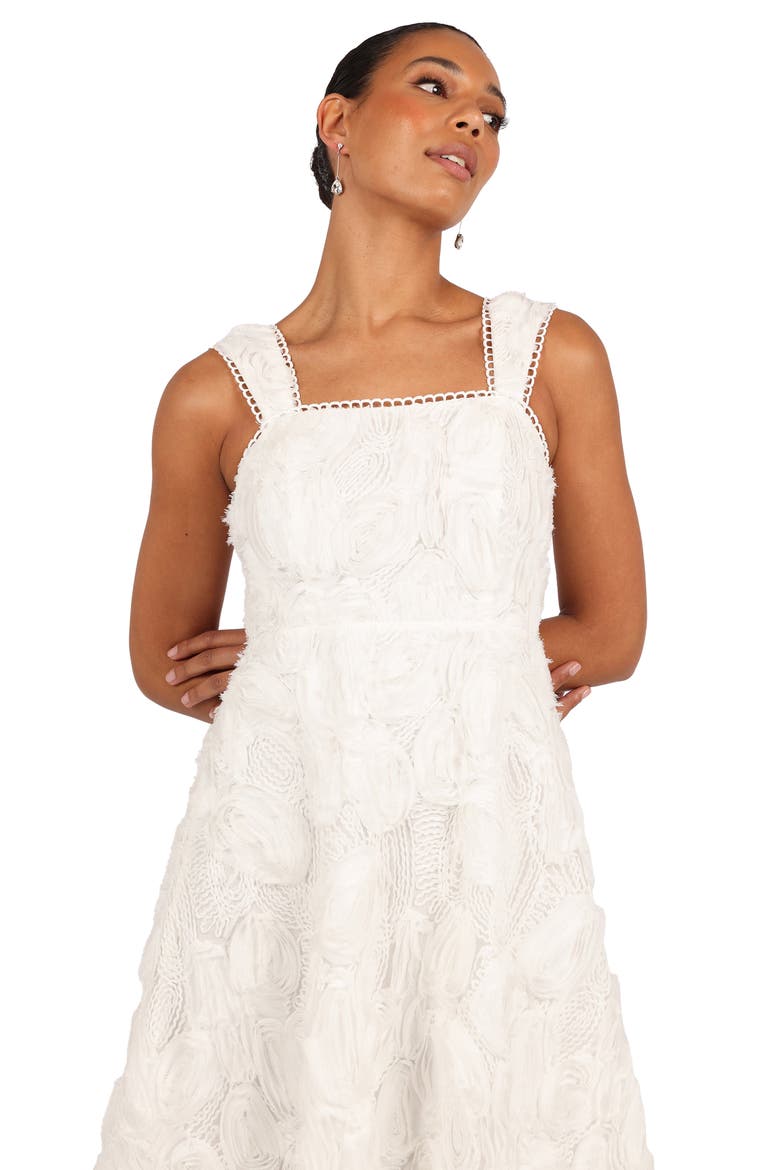 Gabbie Floral Corded Lace Midi Dress, Alternate, color, WHITE