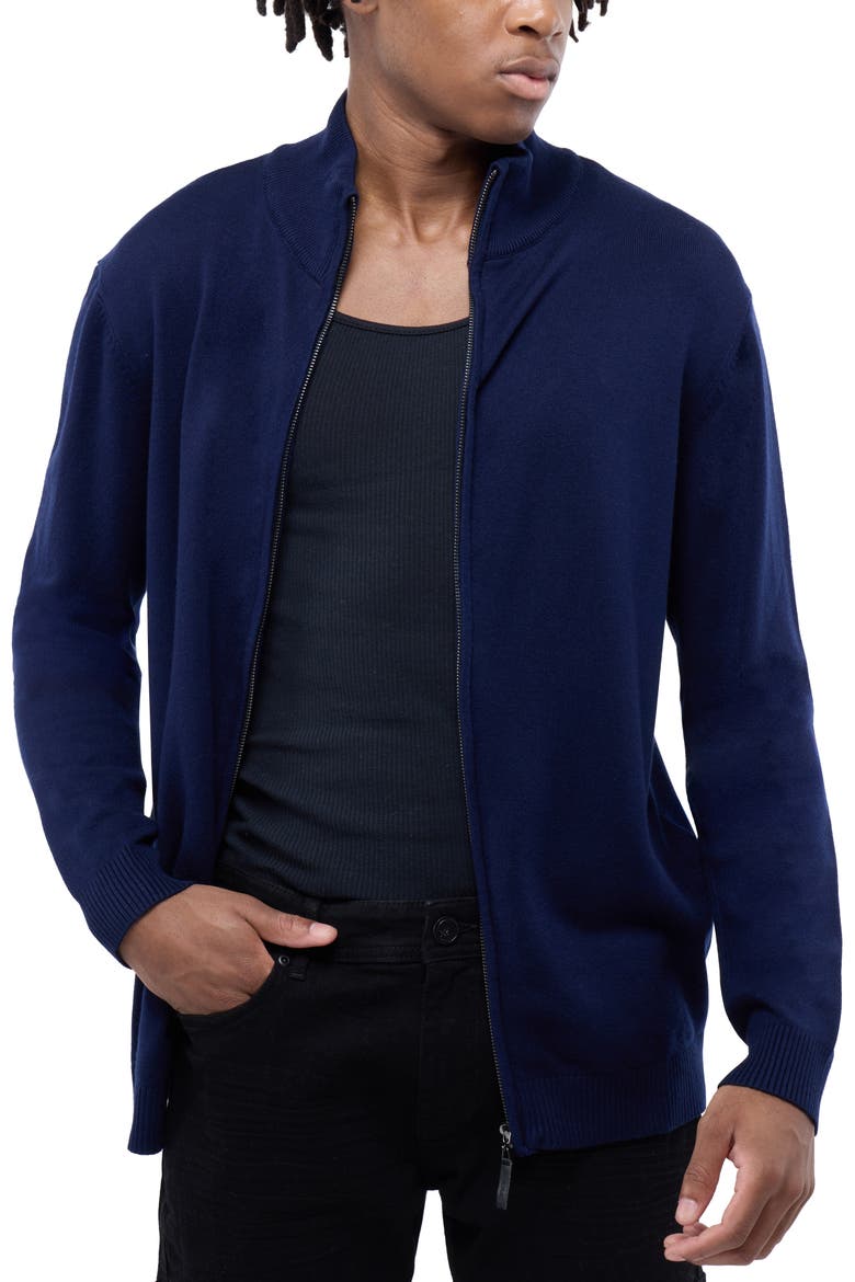 Mock Neck Full Zip Sweater, Alternate, color, NAVY