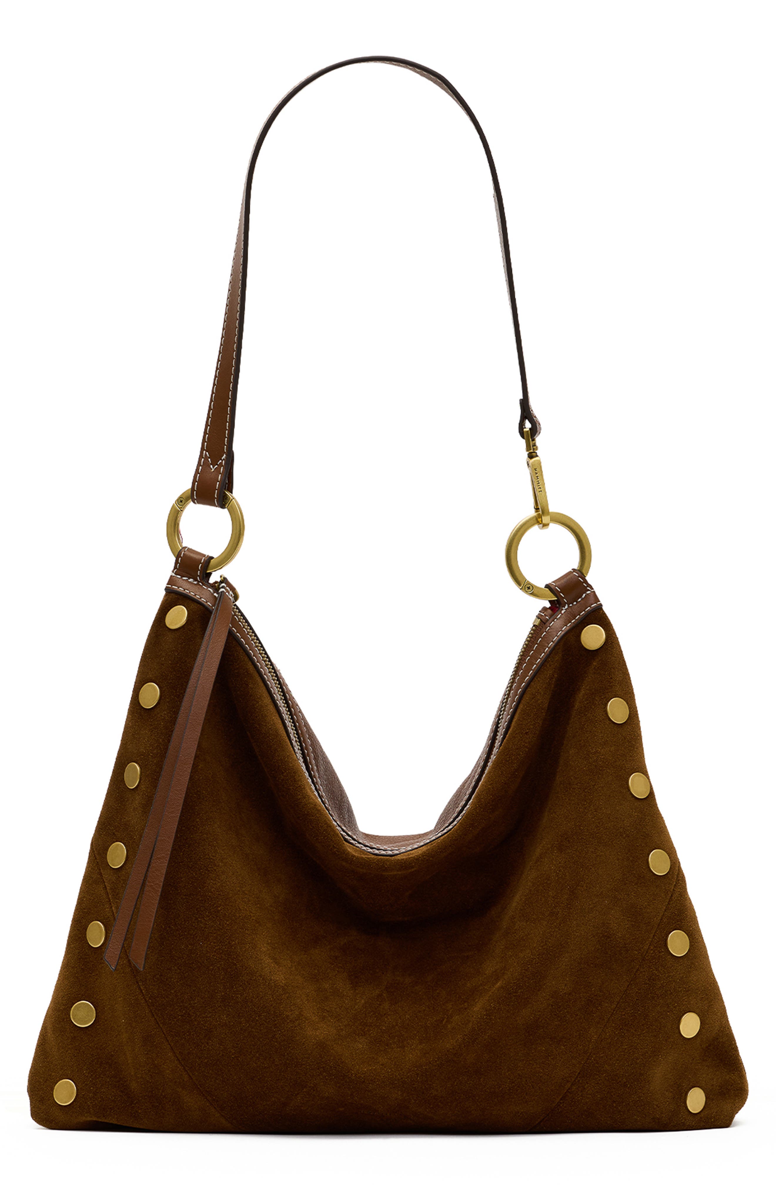 Kyle Large Suede Hobo, Main, color, CINNAMON SUEDE/ANTIQUE GOLD