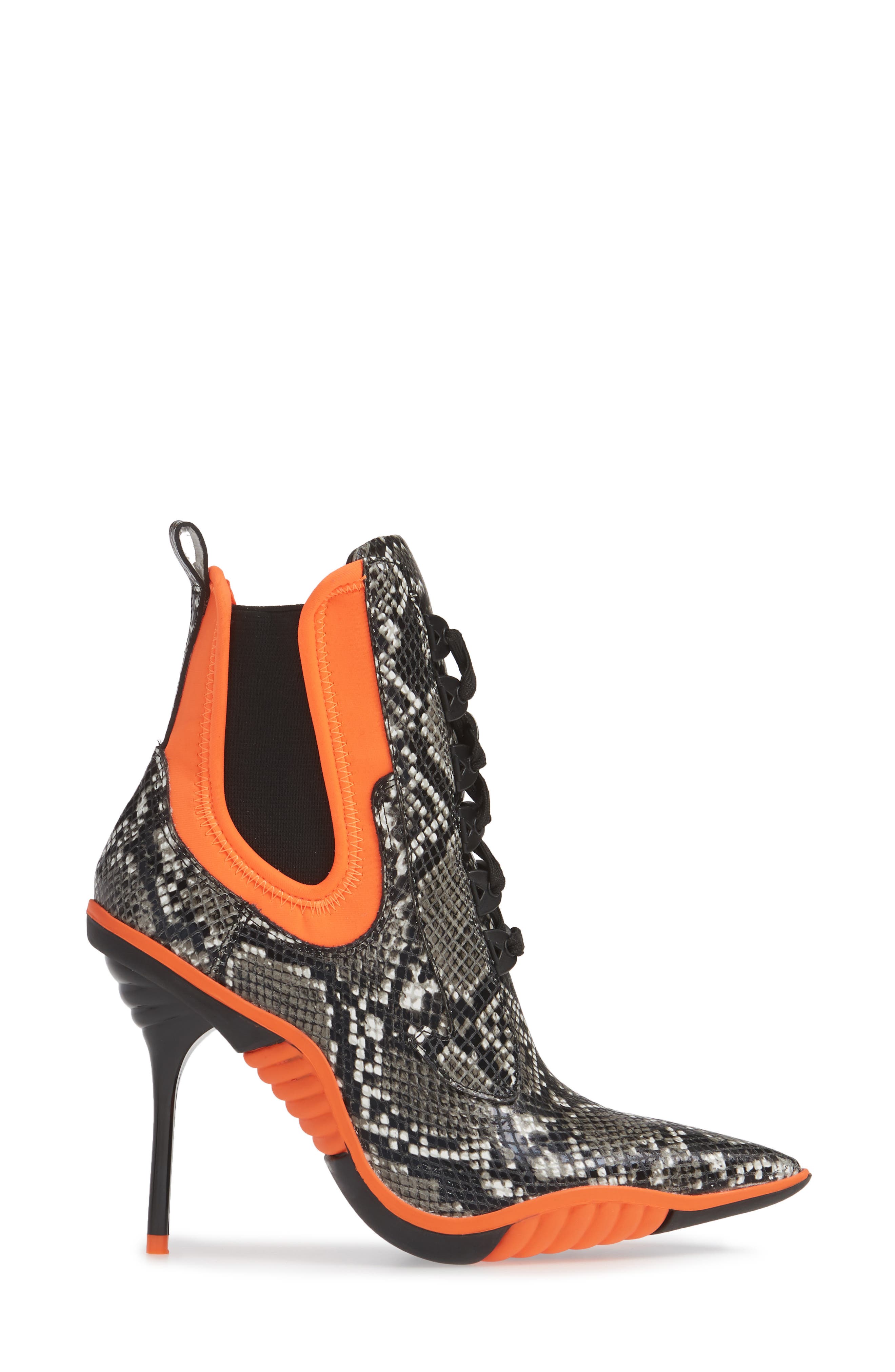 Big Bang Ankle Tie Bootie, Alternate, color, BLACK PYTHON PRINT/ ORANGE