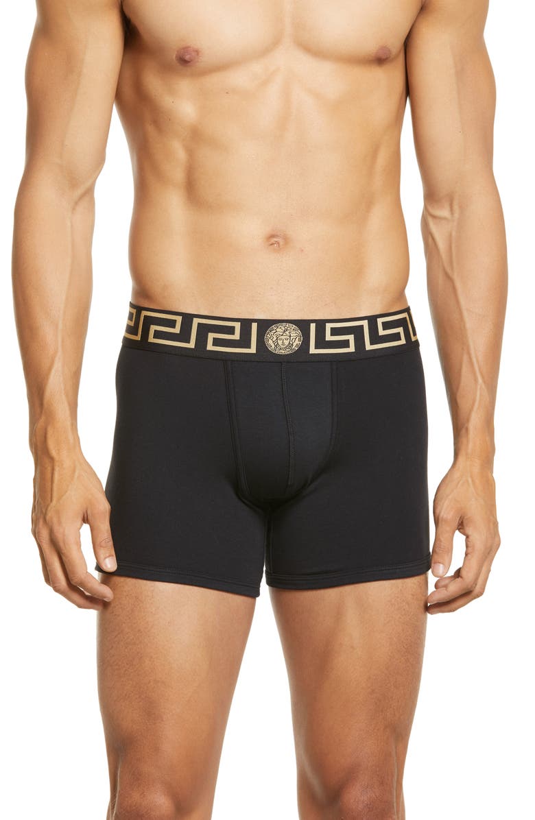 Versace 2-Pack Greca Border Boxers, Main, color, Black