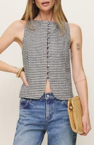 Reformation Addison Gingham Sleeveless Linen Button-Up Top