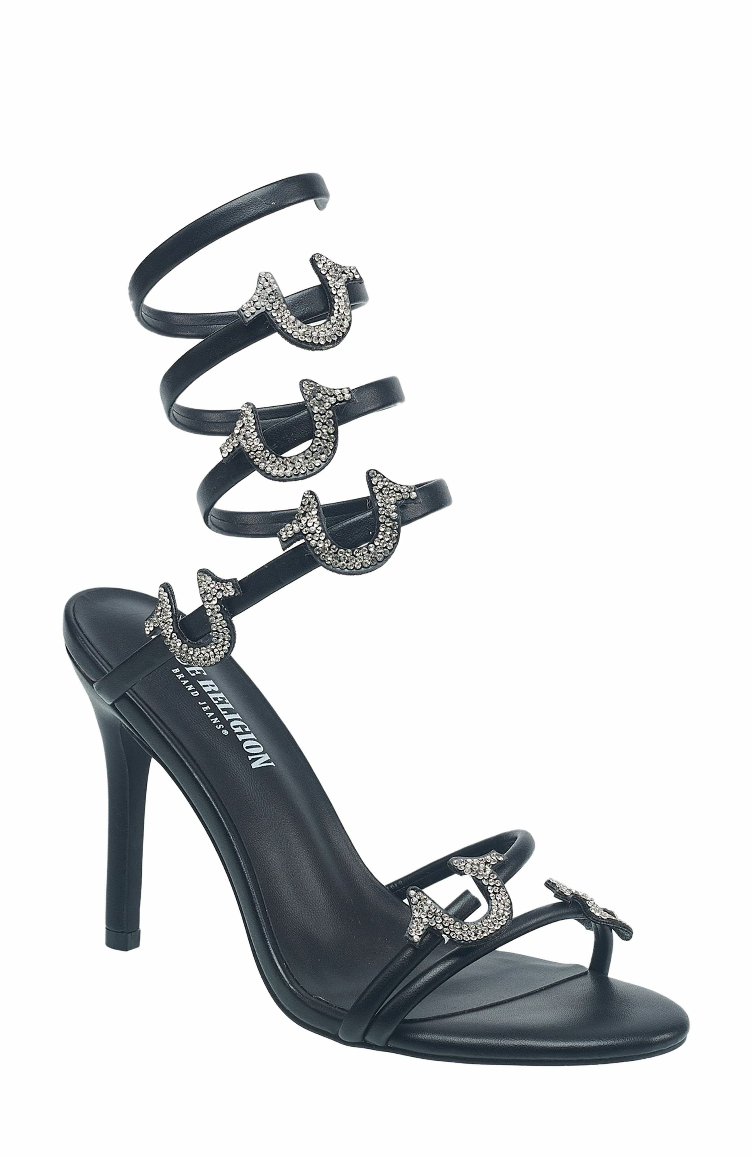 Tiana Spiral Ankle Wrap Heel, Main, color, BLACK