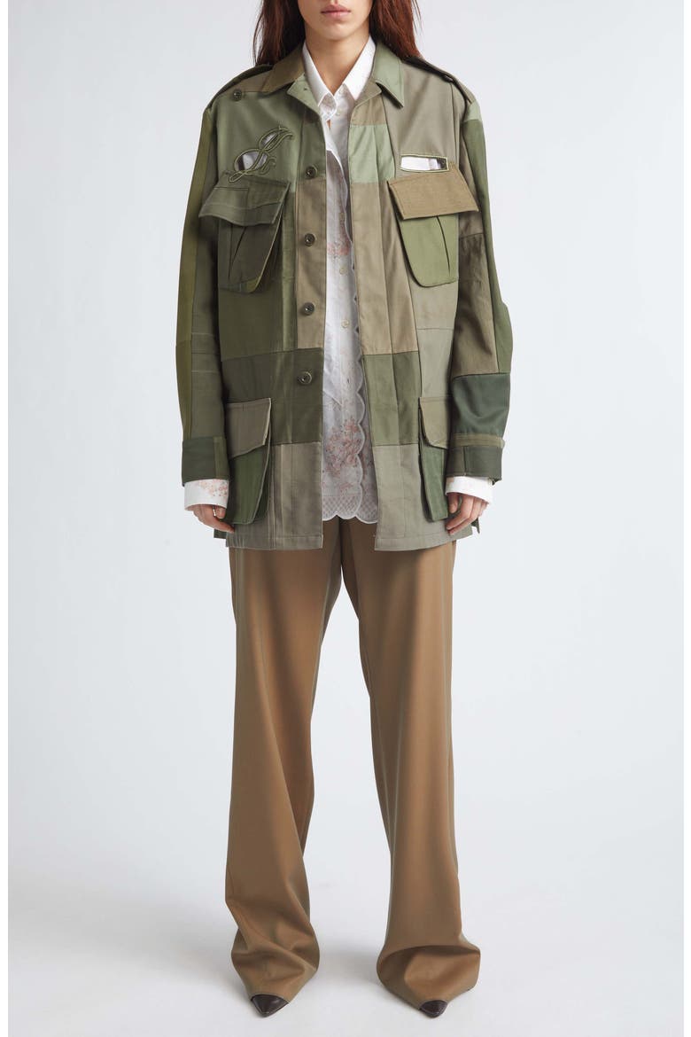 Embroidered Cutout Patchwork Cotton Field Jacket, Alternate, color, GREEN