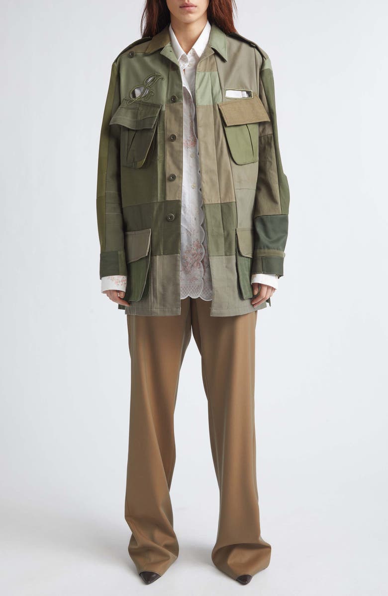 JULIE KEGELS Embroidered Cutout Patchwork Cotton Field Jacket, Alternate, color, Green
