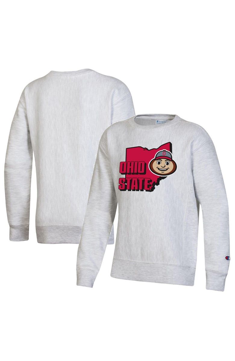 Champion Youth Champion Heather Gray Ohio State Buckeyes Reverse Weave Pullover Sweatshirt, Main, color, Heather Gray