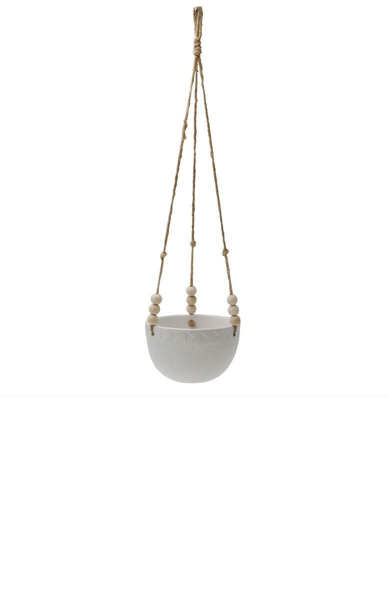 FLORA BUNDA Matte White Caveman Ceramic Hanging Planter, Alternate, color, Matte White
