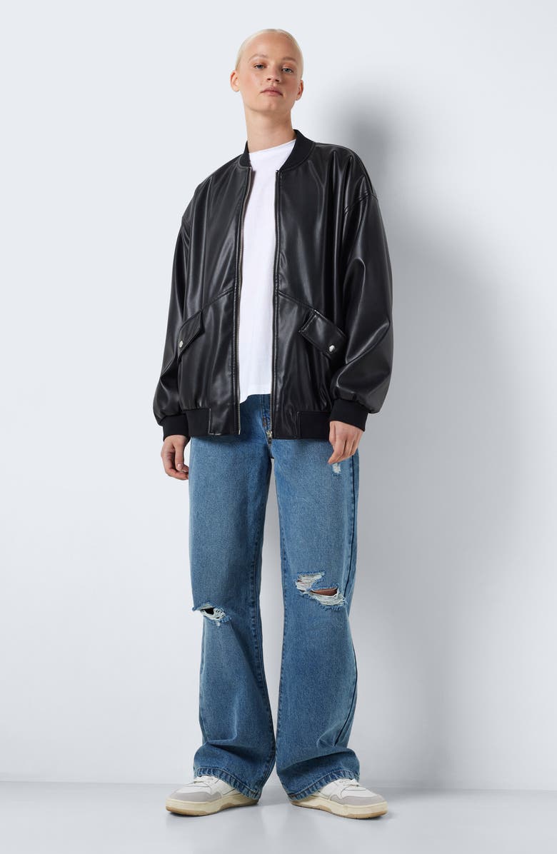 Noisy may Ronja Faux Leather Bomber Jacket, Alternate, color, 