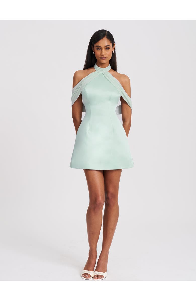 Miss Circle Zafrina Halter Off-shoulder Backless Mini Dress, Alternate, color, Light Cyan