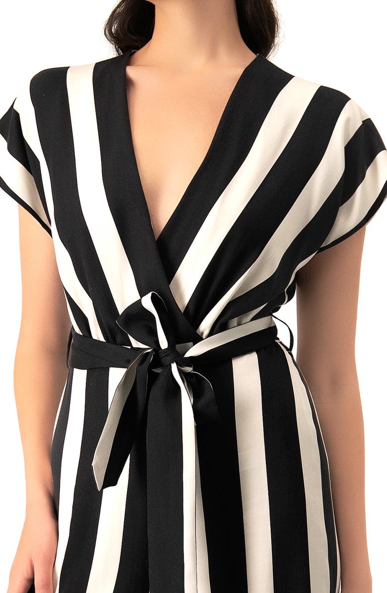 IVONNE Striped V-Neck Jumpsuit with Waist Tie, Alternate, color, Black