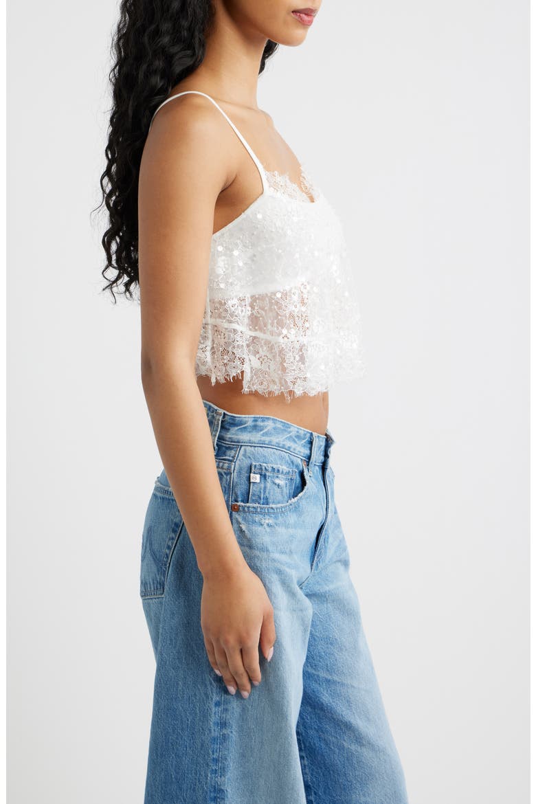 Desert Nights Sequin Crop Sheer Lace Camisole, Alternate, color, IVORY