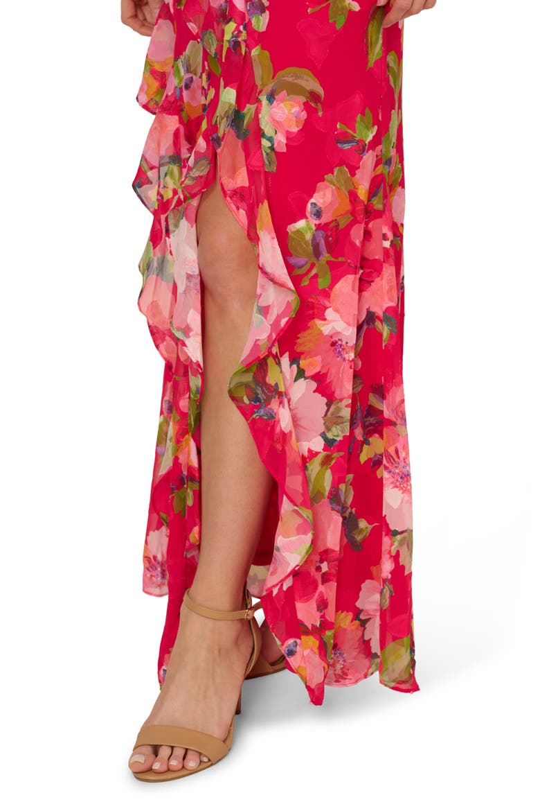 Floral Ruffle Mermaid Cocktail Dress, Alternate, color, PINK MULTI