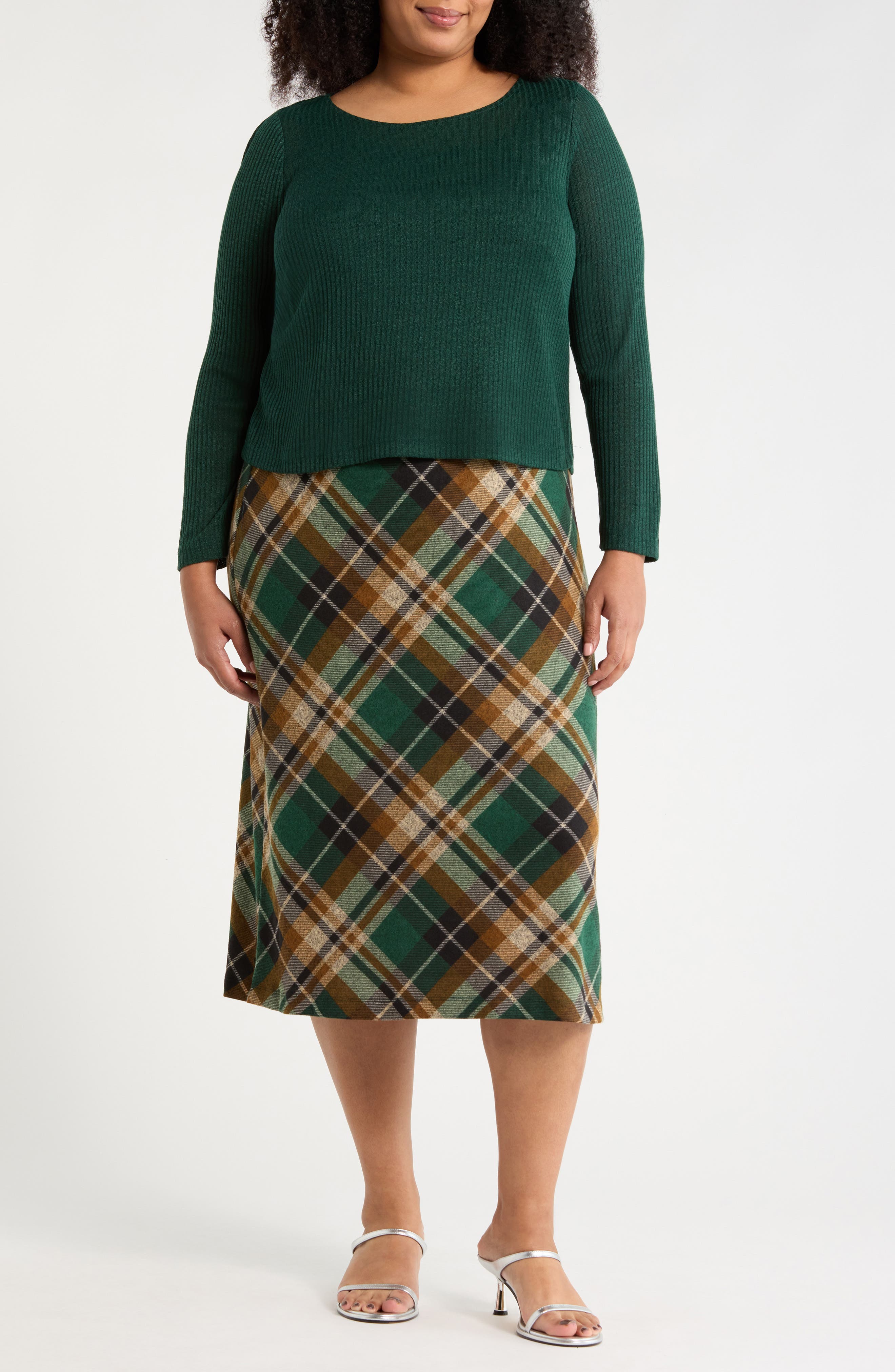 Mixed Media Long Sleeve Midi Dress