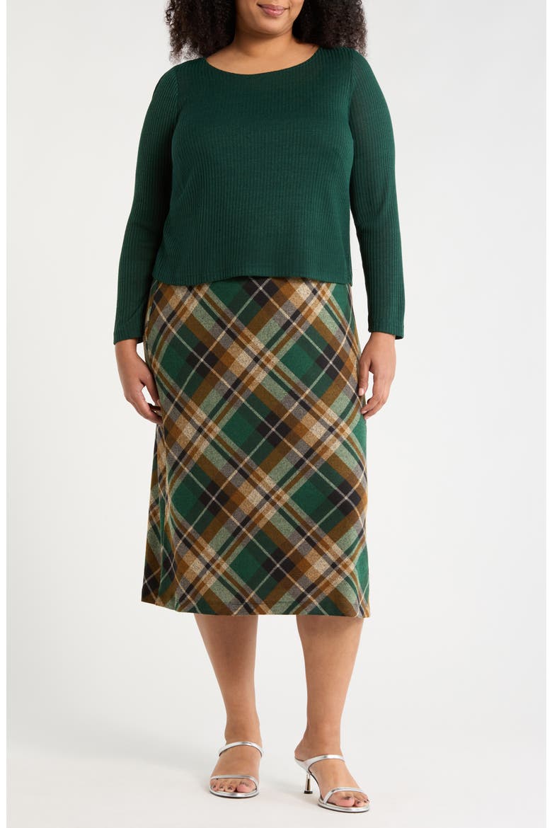 Mixed Media Long Sleeve Midi Dress, Main, color, HUNTER