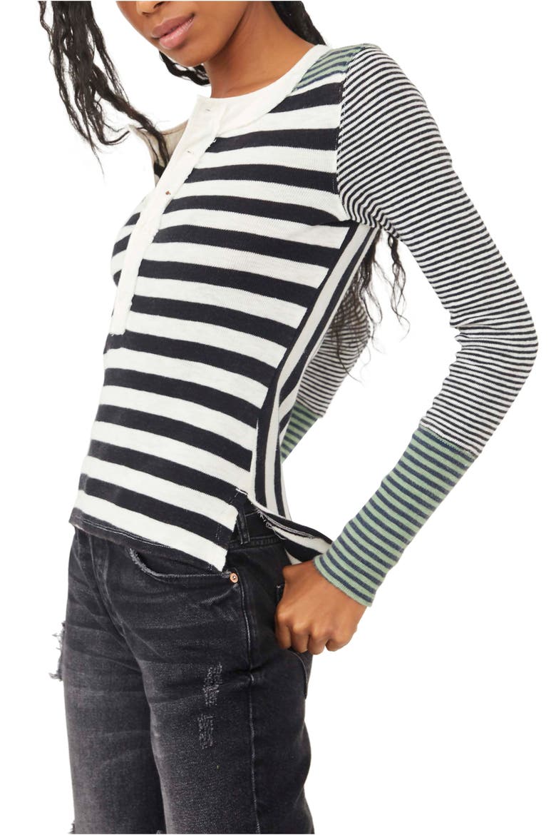 Give Me Stripes Henley Top, Alternate, color, IVORY COMBO