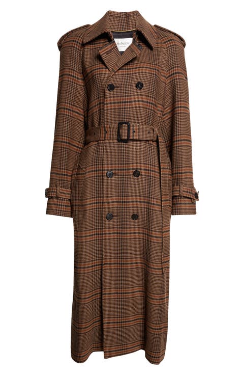 Prince of Wales Wool Trench Coat