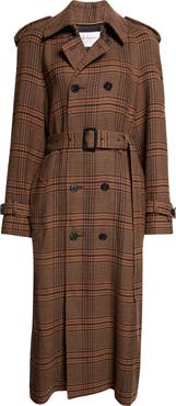 Saint Laurent Prince of Wales Wool Trench Coat