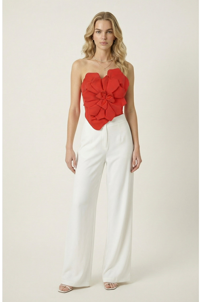 Strapless Sculptural Floral Applique Top, Alternate, color, Red