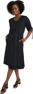Jessica London Stretch Cotton Tie Sleeve Midi Dress