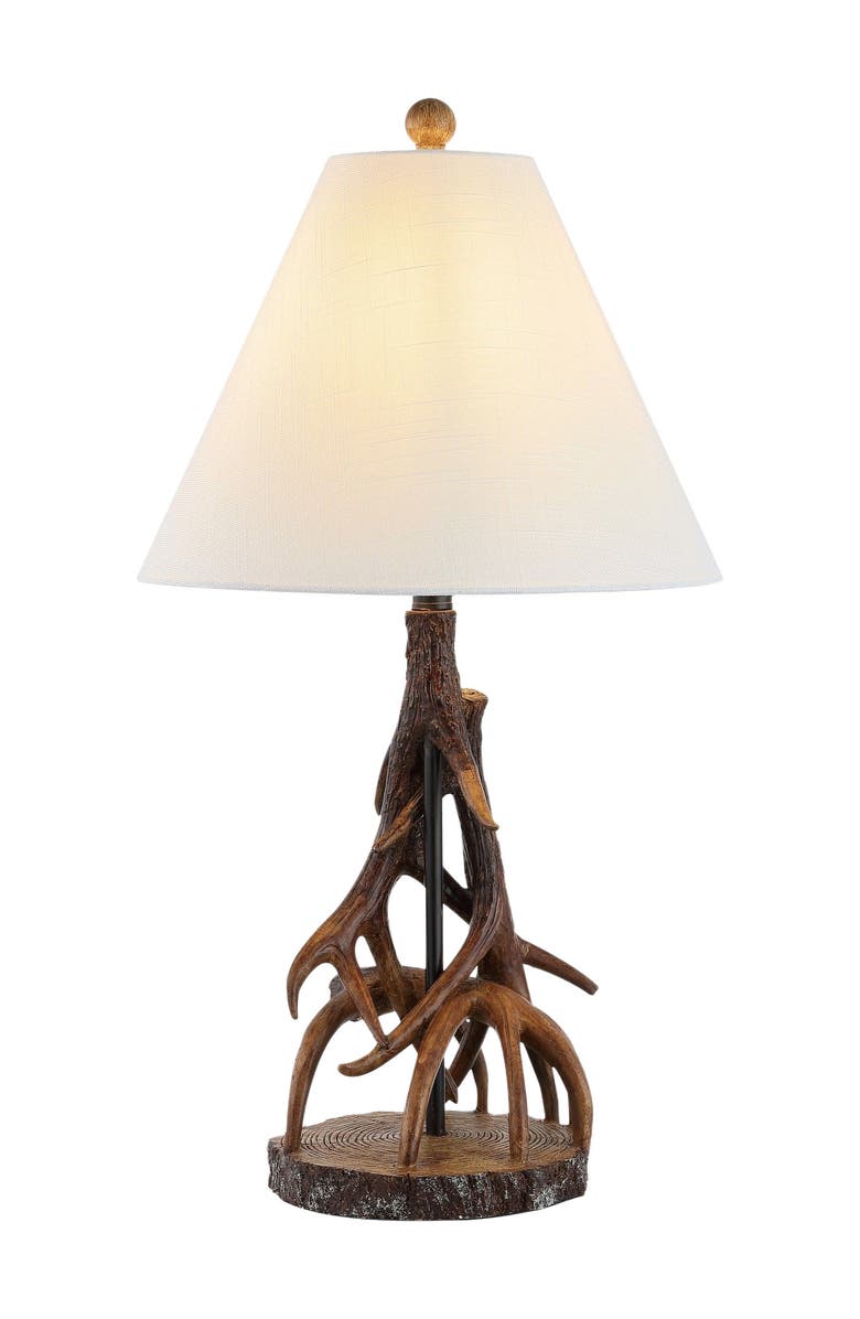 JONATHAN Y Cabell 26" Farmhouse Rustic Iron LED Table Lamp, Brown/White, Main, color, Brown