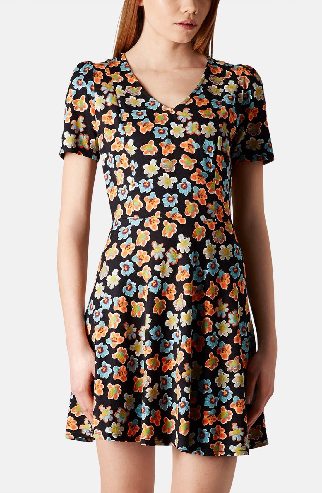 Topshop 'Happy' Floral Jersey Tea Dress (Women) | Nordstrom